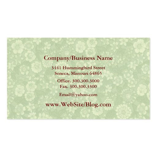 HummingBird Designer Business Cards (back side)