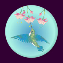 HUMMINGBIRD & FUCHSIA by SHARON SHARPE magnets