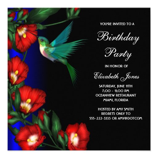 Hummingbird Hibiscus Birthday Party Template Personalized Announcements