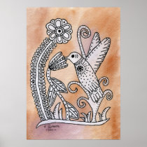 Hummingbird, Mexican Bark Style Print
