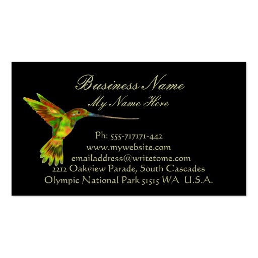 HUMMINGBIRD on Black Business Cards
