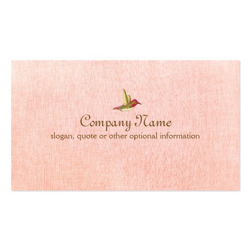 Hummingbird on Faux Pink Linen Business Card (front side)