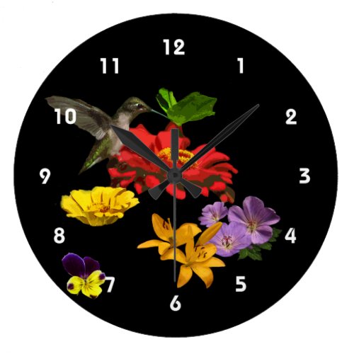 Hummingbird on Flowers Clock