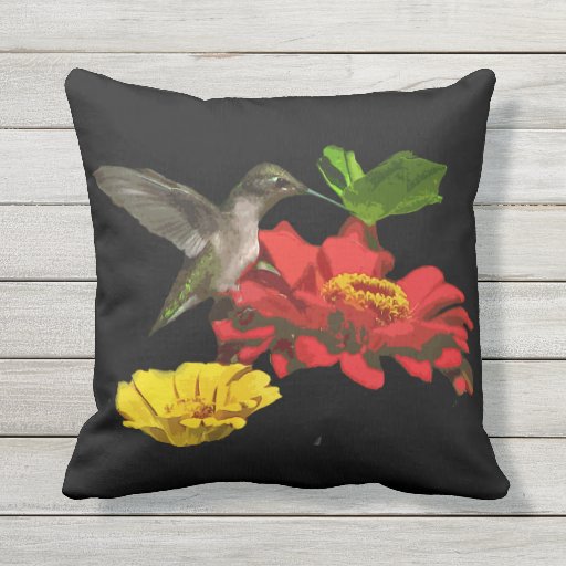 Hummingbird on Zinnia Flower Animal Outdoor Pillow Zazzle