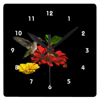 Hummingbird on Zinnias Clock
