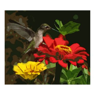 Hummingbird on Zinnias print