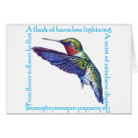 0 - A delightful poem surrounds a ruby throated hummingbird.
