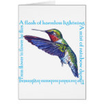 0 - A delightful poem surrounds a ruby throated hummingbird.
