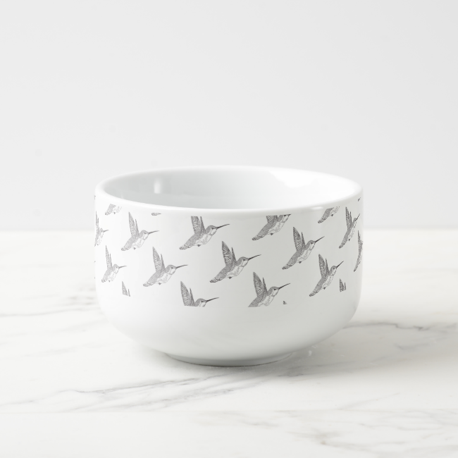 Hummingbird Print Soup Bowl With Handle