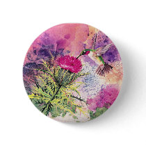 Hummingbird Purple Thistle Art Print Button Pin