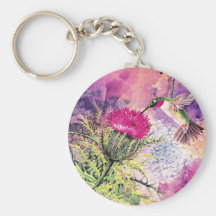 Hummingbird Purple Thistle Art Print Keychain