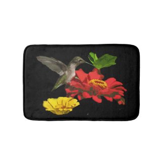 Hummingbird with Zinnia Bird and Flowers Bath Mats