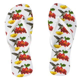 Hummingbird with Zinnia Flowers Flip Flops