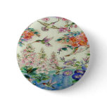 Hummingbirds and flowers stained glass WOW Buttons