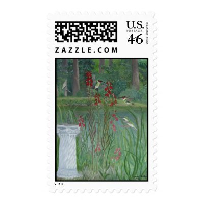 Hummingbirds by the Pond Postage