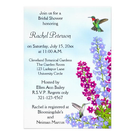 Hummingbirds in Garden Flowers Bridal Shower Invitations