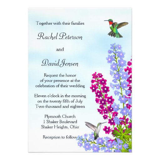 Hummingbirds in Garden Flowers Wedding Invitation