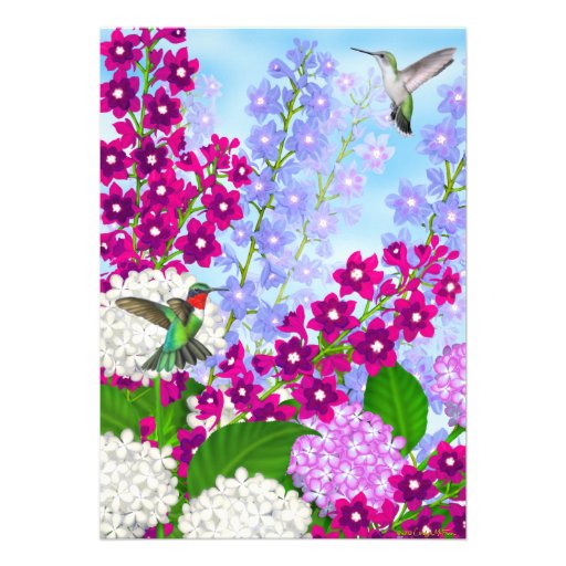 Hummingbirds in Garden Flowers Wedding Invitation