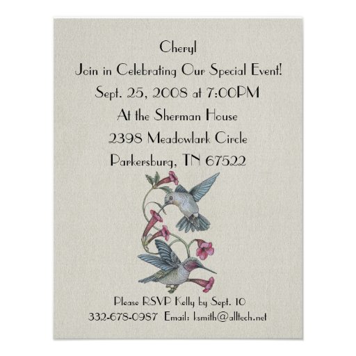 Hummingbirds & Vine Personalized Invite