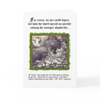 Humorous Angel-Shepherd Theme Christmas Card by qshirts