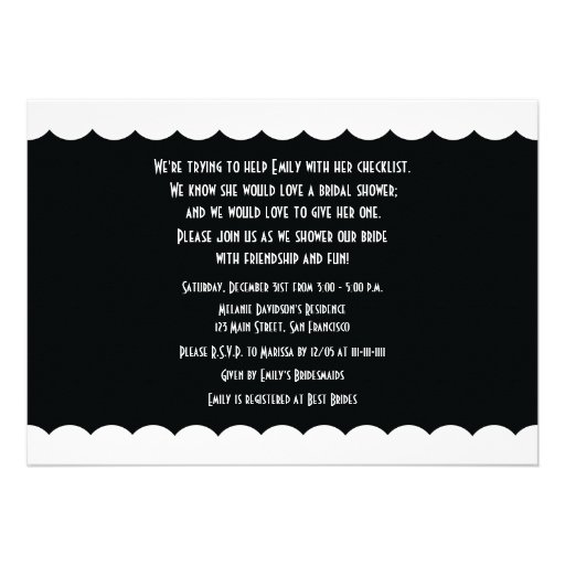 Humorous Bridal Shower Invitation, Funny Checklist