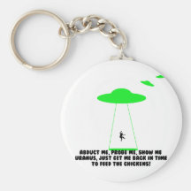 Humorous chicken abduction key chain