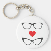 Humorous Geek Love - Heart & Eyeglasses Keychain