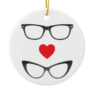 Humorous Geek Love - Heart &amp; Eyeglasses Christmas Ornaments