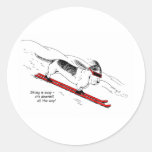 Humorous Skiing Dog Round Stickers