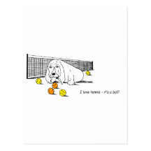 Humorous Tennis Playing Dog Post Cards