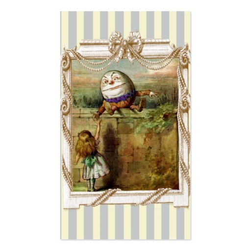 Humpty Dumpty and Alice on blue and white stripes Business Card Templates (front side)