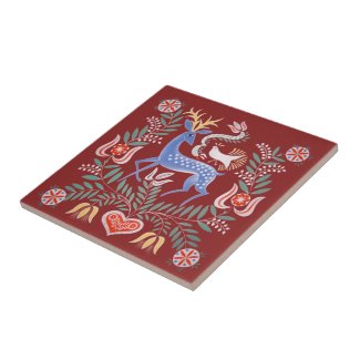 Hungarian Folk Art Ceramic Tile