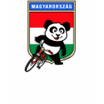 This darling little panda bear is too cute! Panda stands astride a bicycle in front of a shield of the flag of Hungary in this adorable design for bikers & cyclers! What a cute design for anyone that races bikes or wants to support the Hungarian cycling team!