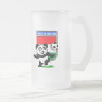This adorable little panda is too cute! He's featured in front of a large flag from Hungary and ready to play football and score some goals. This cute design is perfect for football players and soccer fans.