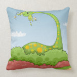 hungry brontosaurus dino dinosaur cartoon throw pillow