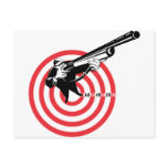 Hunter aiming rifle shotgun bulls eye high angle post cards