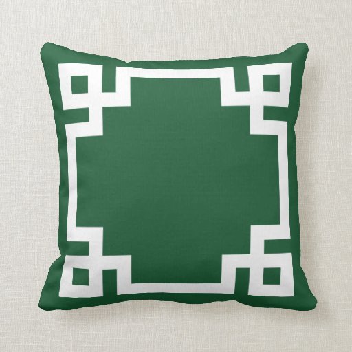 Hunter Green and White Greek Key Border Throw Pillow Zazzle