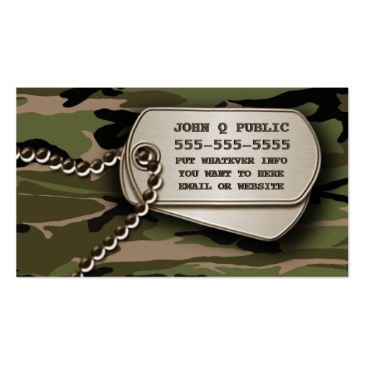 Hunter Green Camo Dog Tags Business Card Template (front side)