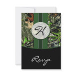 Hunter Green Monogram Camo Wedding RSVP Cards Invites