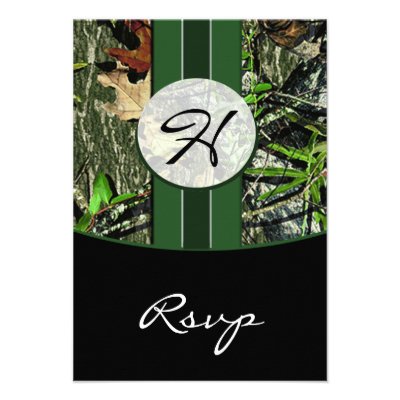 Hunter Green Monogram Camo Wedding RSVP Cards Custom Invitation