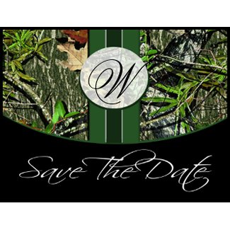 Hunter Green Monogram Camo Wedding Save the Dates zazzle_postcard