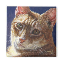 Hunter Orange Tabby Ginger cat painting art Refrigerator Magnet