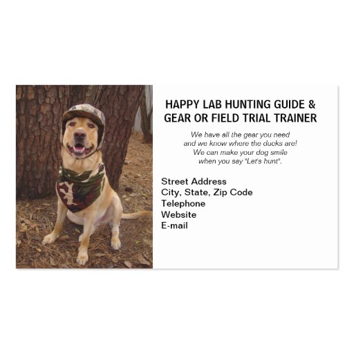 Hunting/Camping Guide & Gear/Field Trial Trainer Business Card Templates (front side)