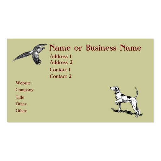 Hunting Dog and Pheasant Business Profile Card Business Cards (front side)