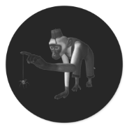 Hurdy Gurdy 3D Music Monkey & Spider Black & White Round Sticker