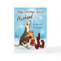 Husband Christmas card cute, singing dog and elf by moonlake Husband Christmas card cute, singing dog and elf