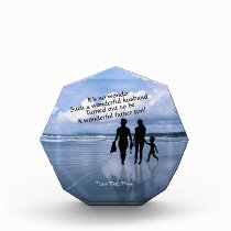 Husband, Wife and Child Enjoy Beach Acrylic Award