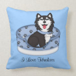 Husky in Bed (Boy) Throw Pillows