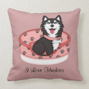 Husky in Bed (Girl) throwpillow