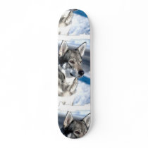 Husky in Snow Skateboard